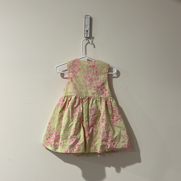 • Janie and Jack • Little Girls Rose Floral V Neck Dress Light Green, Pink - Picture 3 of 4
